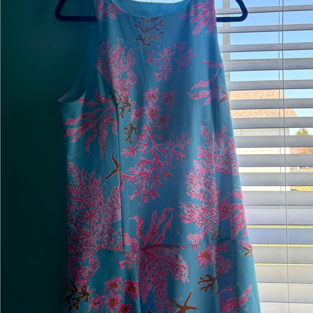 Lilly Pulitzer Blue Mini Dress with Pink Coral Print